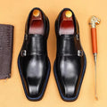 High-end Cowhide Leather Shoes For Men Square Toe Double Monk Strap Shoes Mens Dress Shoes Slip On Business Formal Shoes