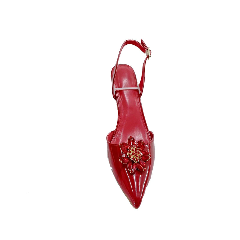 INSIGHTLINK Red Color Party Shoes and Bags Nigerian Women’s Suit Medium Heel Pointed Toe Women’s Shoes  Rhinestones sandals Red