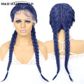 Half Red Half Black Colored Lace Front Braided Wigs For Women 26 Inch Long Synthetic Double Dutch Box Braids Wig With Baby Hair