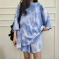 2026 Women T-Shirt Shorts Suit Set Casual Tie Dye Loose Tshirt Wide Leg Middle Shorts With Pockets Female Soft Summer Shorts Set