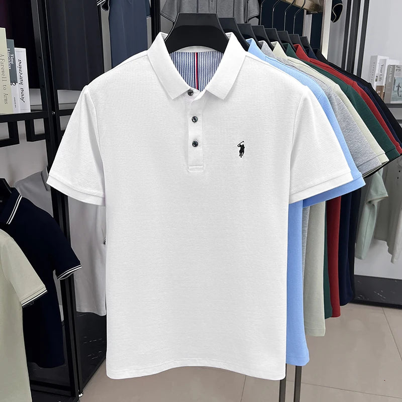 100% pure cotton high - end brand men's short sleeve polo shirt summer fashion original pony embroidery golf - View 3 | SAMAG