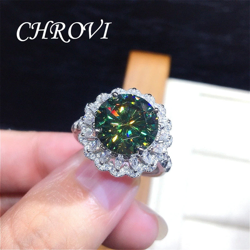 Light Luxury 925 Sterling Silver Blue-Green Moissanite Ring, Dazzling and Luxurious Open Ring, Jewelry for Women