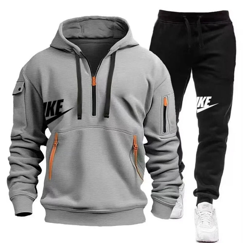 Men's autumn and winter suit zipper hoodie + trousers casual sportswear warm - View 3 | SAMAG