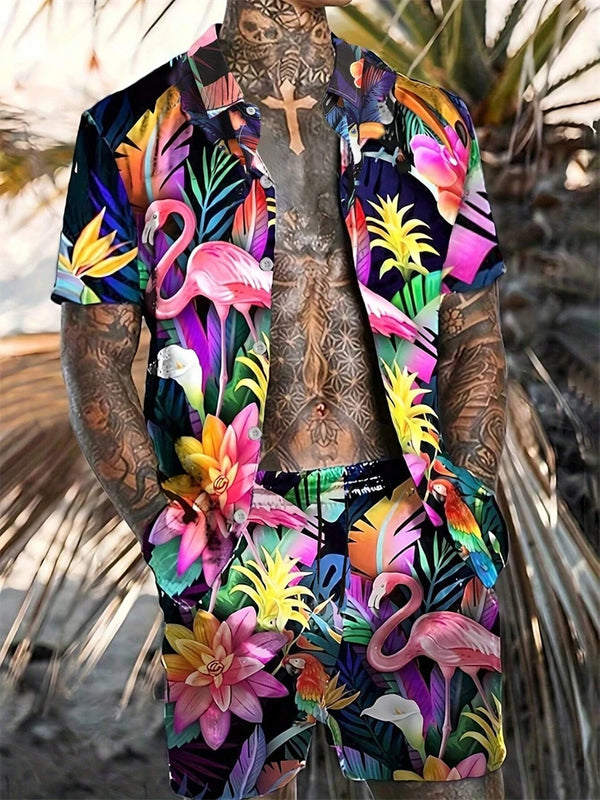 Men's New Hawaiian Short-Sleeved Shirt Shorts Set Summer | SAMAG