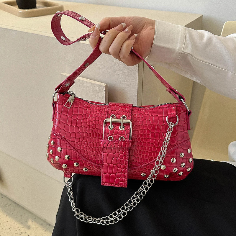 Y2K Vintage Gothic Cool Shoulder Underarm Tote Bag Ladies Sling Bags Leather Rock Girls Zip Purses Casual Bagutte Women Handbags