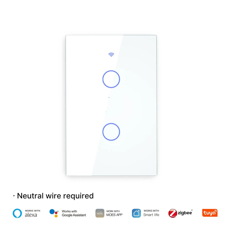 MOES Tuya ZigBee Light Switch Touch Glass Panel Fireproof Neutral Wire Required Remote Control Work With Alexa Google Home