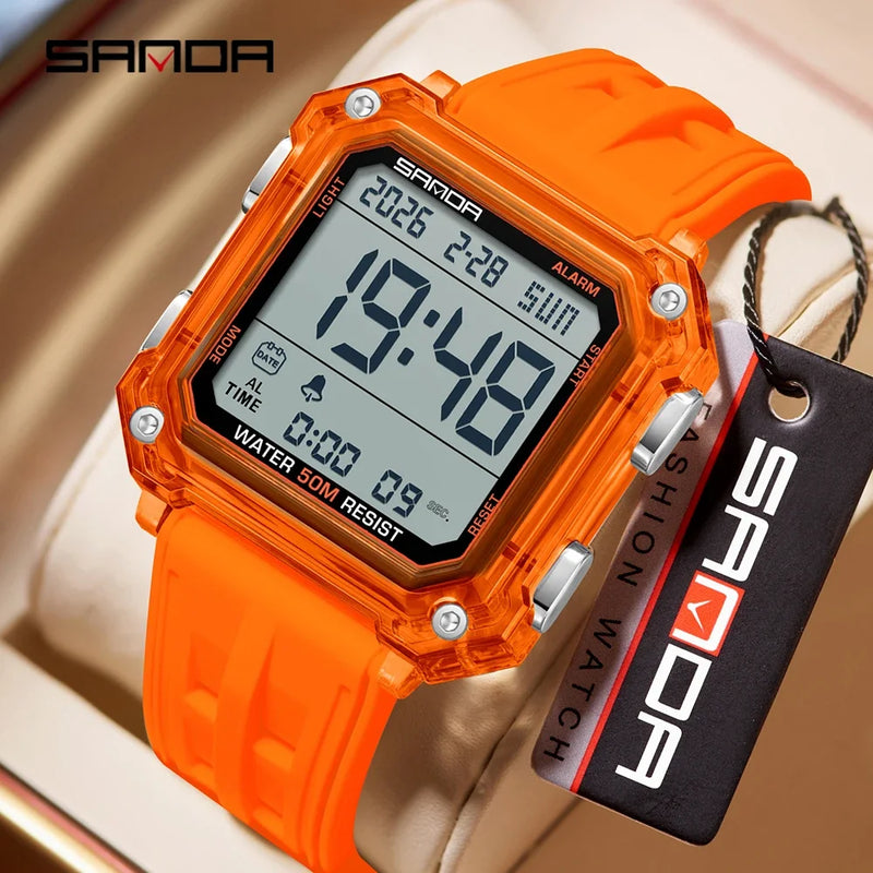 SANDA Quality Brand Military Digital Wristwatch For Men Led Display Complete Stopwatch Waterproof Daily Electronic Male 6377