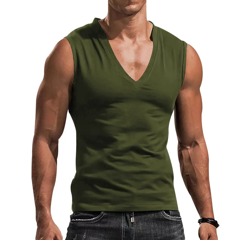 Men's vest V-neck vest solid color casual breathable slim sleeveless T-shirt men's wholesale