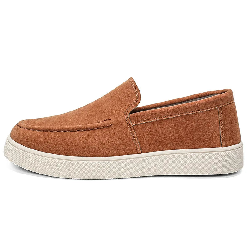 Men's Suede Slip-On Loafers Casual Fashion Bean Shoes Comfortable Breathable Flat Heel round Toe PVC Outsole Leisure Style