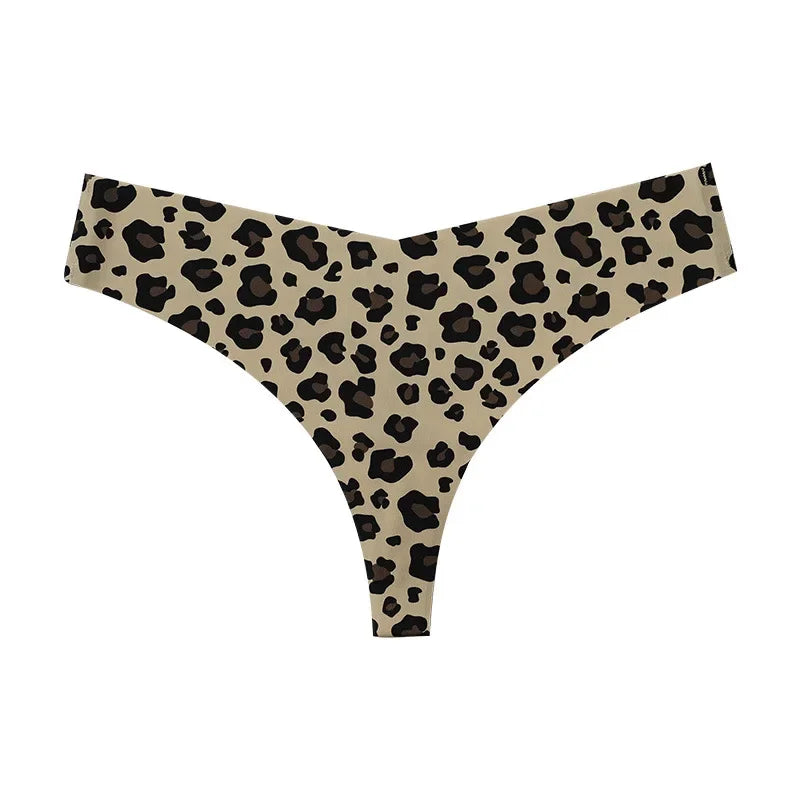 Sexy Leopard Print T-Back T-Shaped Panties Seamless Underwear Women's Ice Silk Breathable Quick-Drying Sports T-Back Pure Cotton