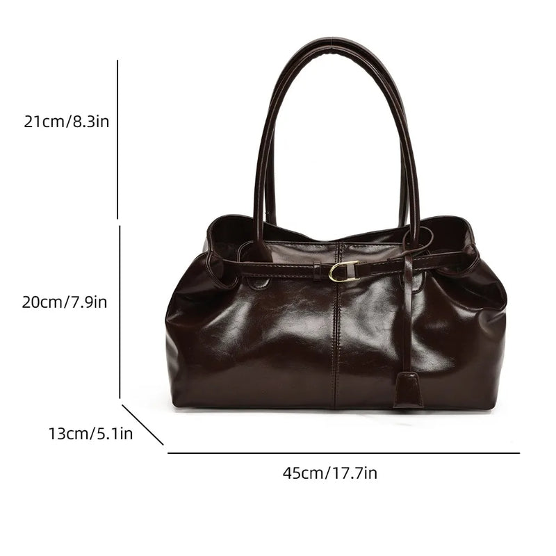 Oil PU Leather Hobo Handbag Slouchy Shoulder Bag Retro Top-Handle Bag Large Work Bags for Women Gilrls Tote Work Shopping Travel