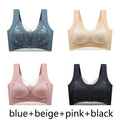 FallSweet 4PCS Plus Size Ice Silk Bra for Women Seamless Push Up Bralette Wireless Lace Brassiere Summer Underwear Lingerie Tops