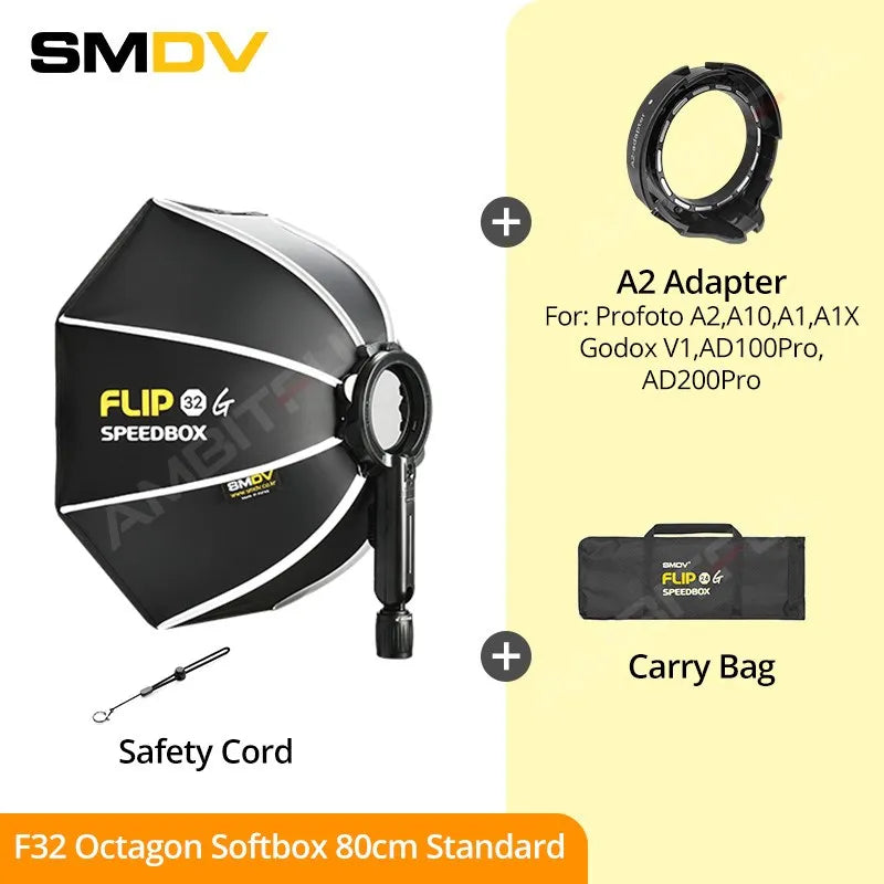 SMDV Flip 32 Quickly Release Parabolic Out Door Softbox for Godox Flash Soft box V1 AD100PRO AD300PRO V860III AD200