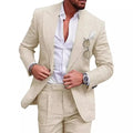 Men‘s Linen Pant Suit Set Plus - size Black Blue Single Button 2 - Piece Summer Business Formal Casual - View 3 | SAMAG