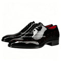 Luxury Gentleman Lace up Oxford Dress Shoes Black Patent Leather Brogue Red Dot Decor Formal Shoes Business Wedding Banquet Shoe