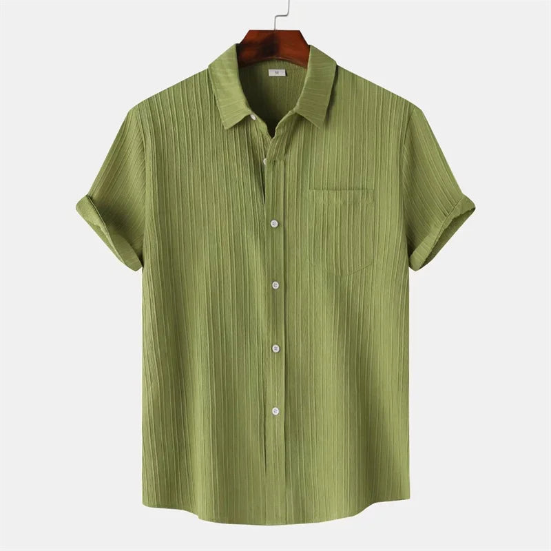 New 9 Color Men's Solid Striped Shirt Summer Fashion | SAMAG