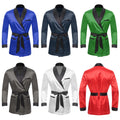 Mens Sleepwear Jacket Robe with Belt Pajamas Top Lapel Long Sleeve Side Pockets Satin Shirt Kimono Bathrobe Nightwear Loungewear