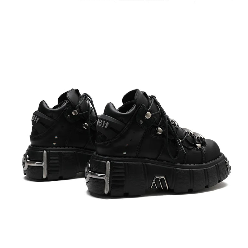 New Brand Punk Style Women Shoes Lace-up heel height 6CM Platform Shoes Woman Rock Boots Metal Decor Woman Sneakers
