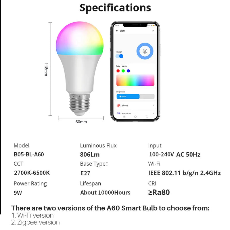 eWelink Smart Bulb E27 WiFi Dimmable DIY Lamp RGBCW LED Light 100-240V APP Control Support Alexa Google Home Alice Smartthings