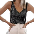 Women Sequin V Neck Tank Top Sleeveless Sparkly Camisole - View 4 | SAMAG