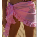 Women Swimsuit Bikini Cover-Ups Skirt Summer Solid Color Beach Wrap Skirt Swimwear Female Ruffles Trim Lace Up Sarong Cover Ups
