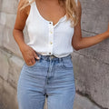 2026 Women's Summer New Daily Casual Versatile Solid Color Round Neck Button Decoration Sleeveless Vest T-Shirt Women's Clothing