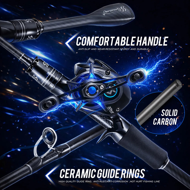 Sougayilang DC Baitcasting Reel & Carbon Fishing Rod Combo 7.2:1 Gear Ratio Ultralight Baitcaster Set for Bass Micro Fishing