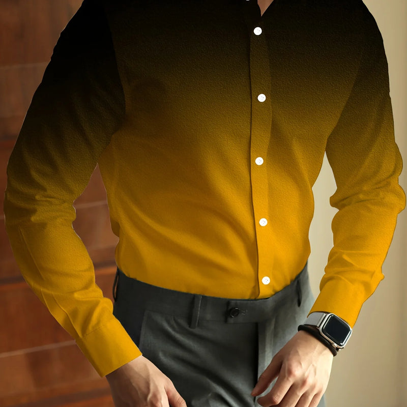 Men's Gradient Shirt, Bohemian Style Button up Turndown | SAMAG