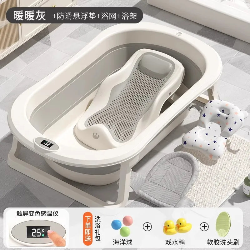 Foldable Baby Bathtub Large Portable Infant Bath Tub for Newborns Toddlers, Sitting Reclining Home Use Kids Bathing Supplies