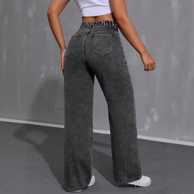 Jeans for Woman Y2k Jeans Loose Wide Leg Drag Ash Gray High Waist Vintage Streetwear Fashion Casual Trend 2025 Comfort Fit