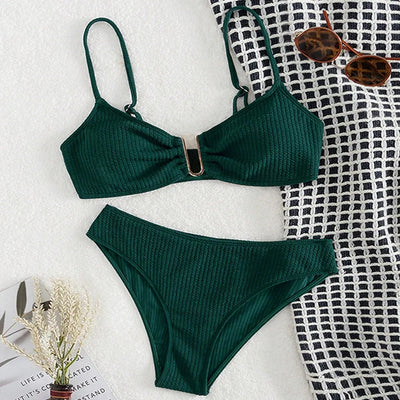 Sexy U - shape Metal Ribbed Jasper Bikinis Sets Two Pieces | SAMAG
