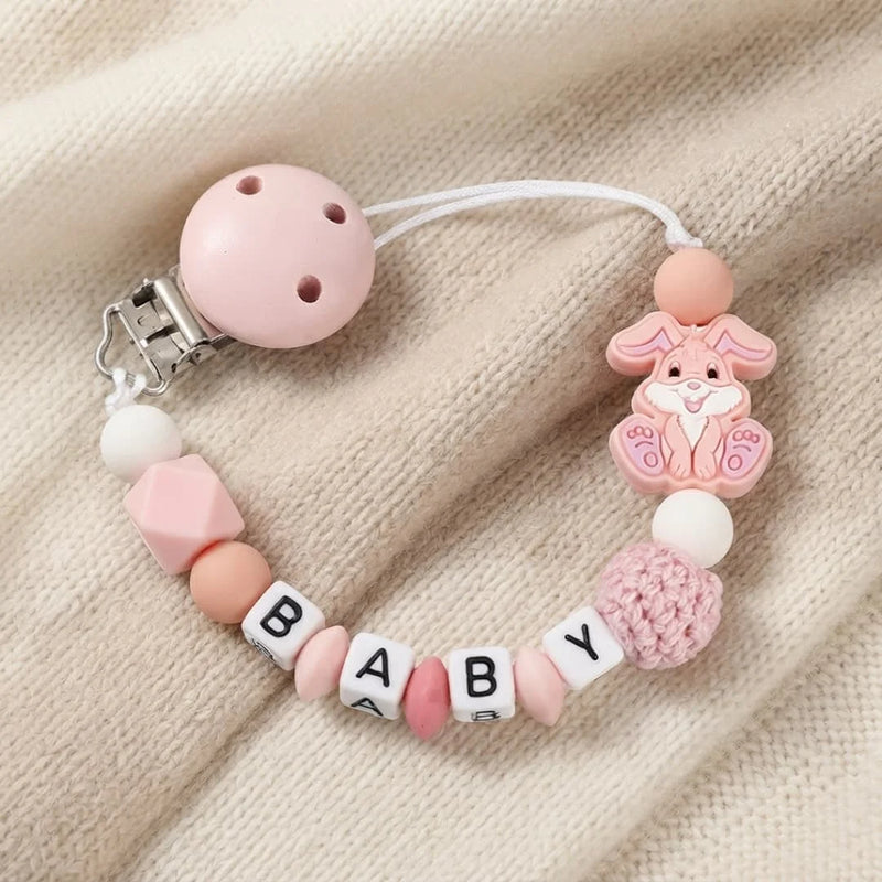 Custom Name Bunny Pacifier Clip Blue Silicone Teething Bead Chain BPA Free Handmade Dummy Holder Safe Baby Boy Shower Gift