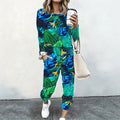 Women 2 Piece Tracksuit Set Print Long Sleeve Crew Neck Top And Jogger Pants Casual Streetwear Outfit With Pockets