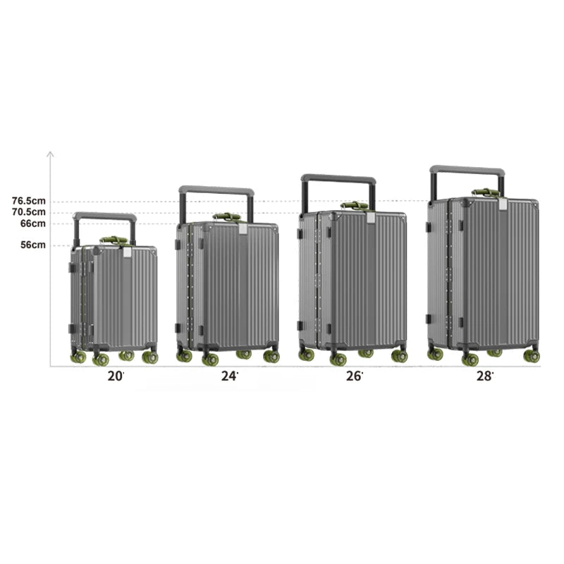 BunnyFly Suitcase Wide Handle Travel Suitcase Men 20 24  Carry-On Luggage Women PC Aluminum Frame Trolley Case