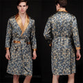 Pajama Men's Robe Kimono Gown Bathrobe with Pockets Print Sleepwear Home Clothing Spring Autumn Satin Nightwear Loose Loungewear