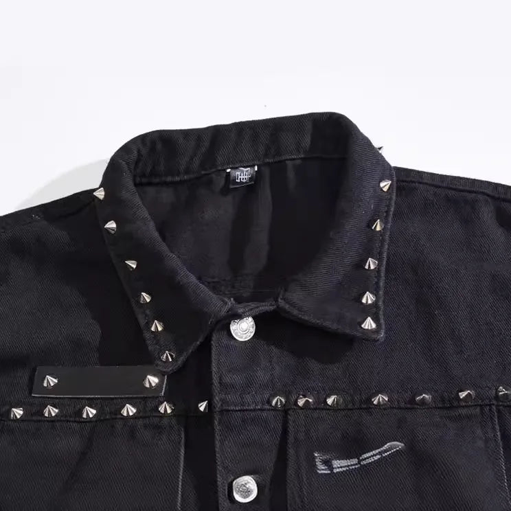 Vests Men Denim Jacket Rivet Spliced Coat Turn Down Collar Slim Fit Vest Sleeveless Coats Streetwear Pocket Button High Street