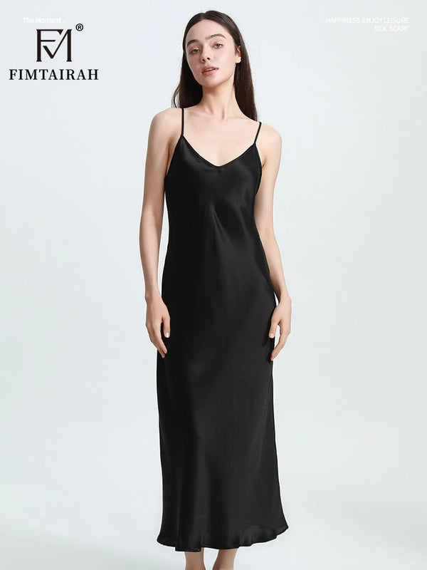 FIMTAIRAH   Sexy Comfortable  00% Mulberry Silk Nightdress  Silk home wear black  Silk Long Night Dress   Silk Nightdress Women1