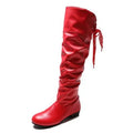 Shoes For Women  Knee High Boots Red Black White Tall Boots Woman Pleated Low Heel Casual Leather Female Long Shoes 2024