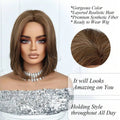 EASIHAIR Short Straight Bob Hair Synthetic Wigs for Women Brown Straight Natural Wigs with Eight Character Bangs Daily Cosplay