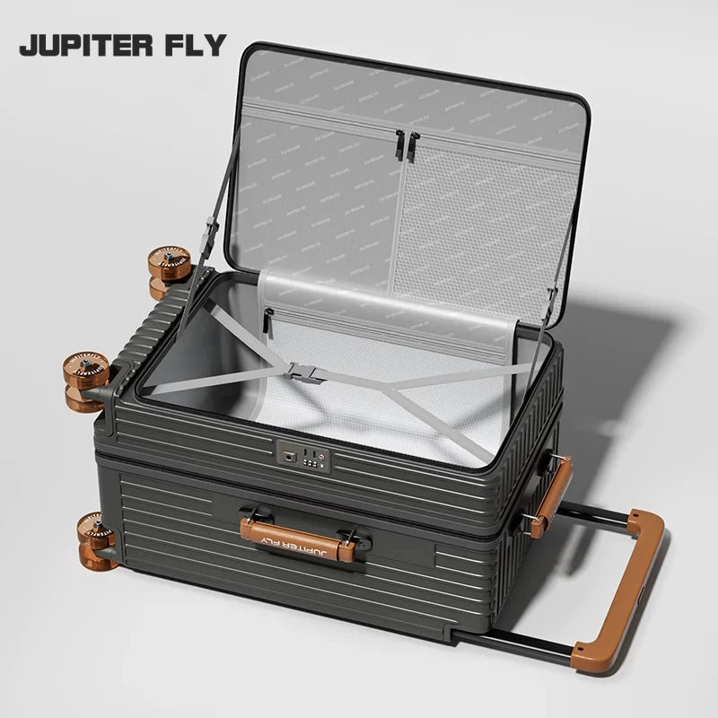 Side Opening Suitcase Wide Trolley Travel Case with Skating Spinner Wheels TSA Lock Rolling Luggage PC Material 20/24/26/28inch