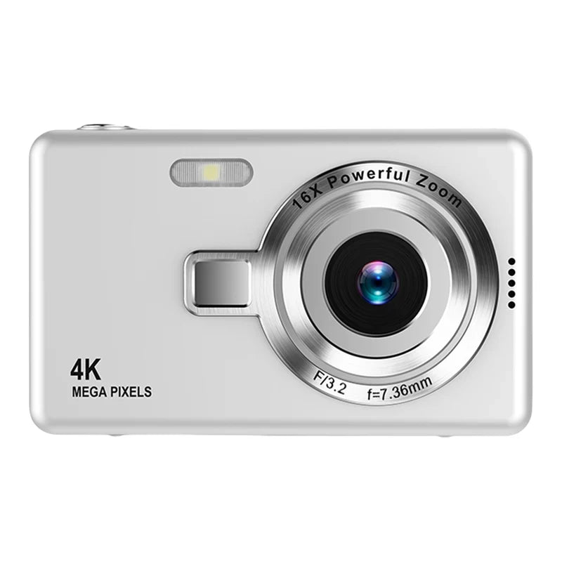 4K HD Digital Camera 16X Digital Zoom Compact CCD Camera Portable Vintage Vlog Camera for Students Travel 2.4 Inch IPS Screen