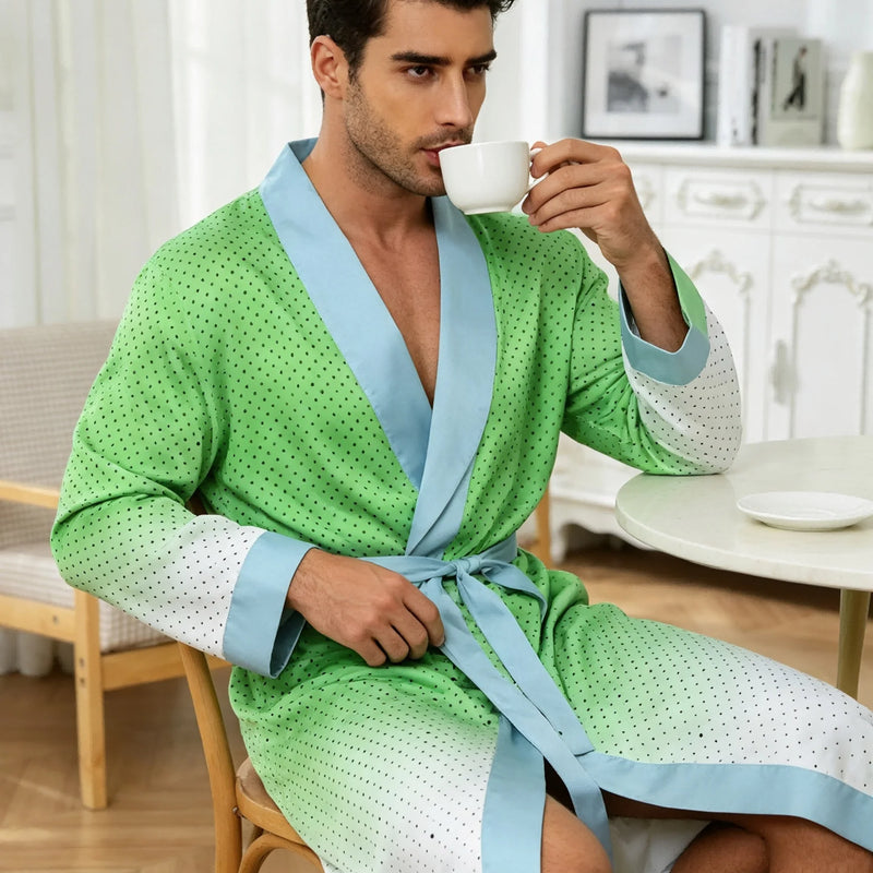 Men's lightweight quick-drying pajama bathrobe - 3D digital printing, non-fading design, stand-up collar and adjustable waistban