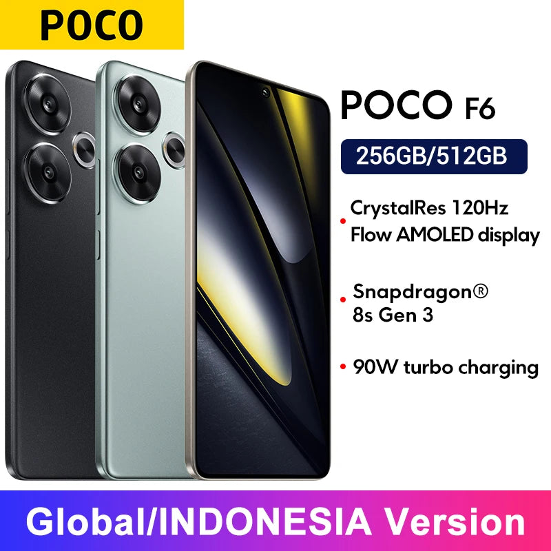 POCO F6 5G Global Version and Indonesian version 90W turbo charging Snapdragon 8s Gen 3 NFC 6.67”120Hz Flow AMOLED DotDisplay
