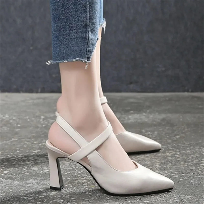 Cresfimix Zapatos De Mujer Women Sweet Pointed Toe Yellow Pu Leather Slip on 5cm High Heel Shoes for Summer Office Party A9168