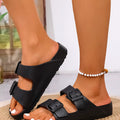 Women's Youth Mules New Summer Retro Casual Slip-On Shoes Eva One-Piece Double-Bar Half-Slip Flat Slippers with Adjustable Buckle