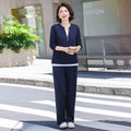 Women Spring Autumn Two Piece Set Middle Aged Mom Half Zipper Sweatshirt Loose Wide Leg Pants Casual Outfit