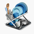 Aluminum Fold Flat Dish Drying Rack 2 Tier with Drainboard Collapsible for Kitchen Counter Space Saving | SAMAG