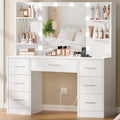 Large Vanity Desk with LED Mirror & Power Outlet 7 Drawers 4 Shelves 5 Hooks Bedroom Bathroom White, Customized