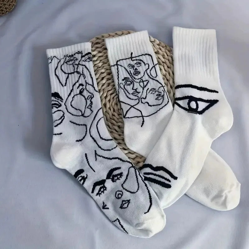 6 Pairs Line Patterns Both Men Women Fashionable Mid Tube | SAMAG
