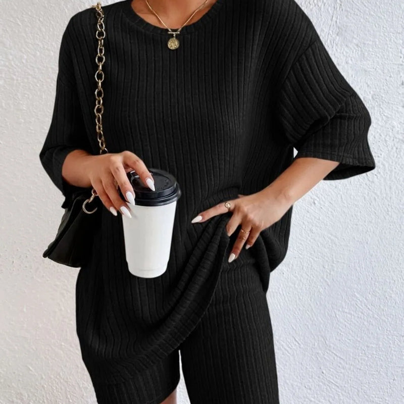 Spring Summer Short Sleeve T Shirt Short Pants Two Piece Set Women Casual Loose O Neck Top High Waist Tracksuit Female Outfits